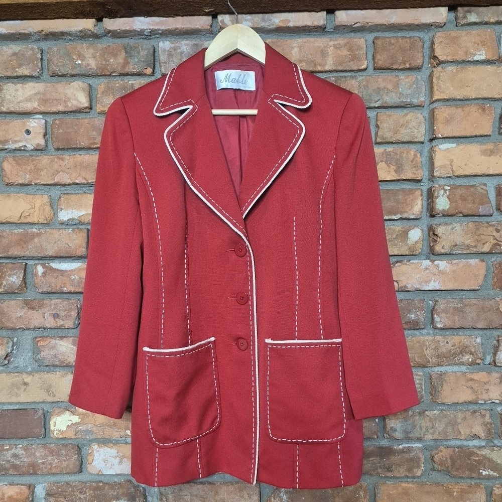 Vintage Mable High Fashion 100% Wool Contrast Stitch Blazer • Tailored Statement - Picture 2 of 12